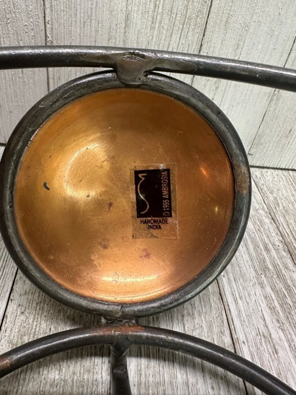 Vtg Ambrosia MCM Metal Wire & Brass Copper Basket Fruit Bowl Decor 1995 11